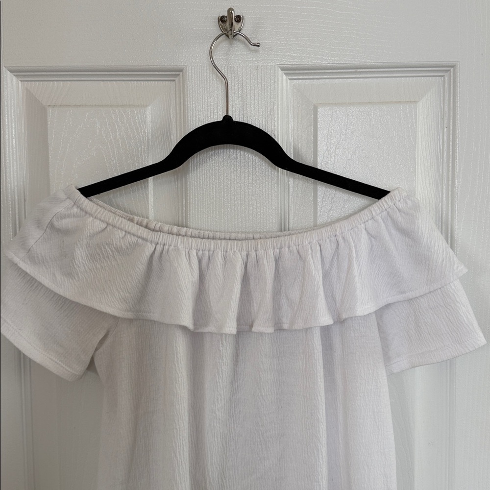 LOFT White Ruffle Top - Picture 2 of 4